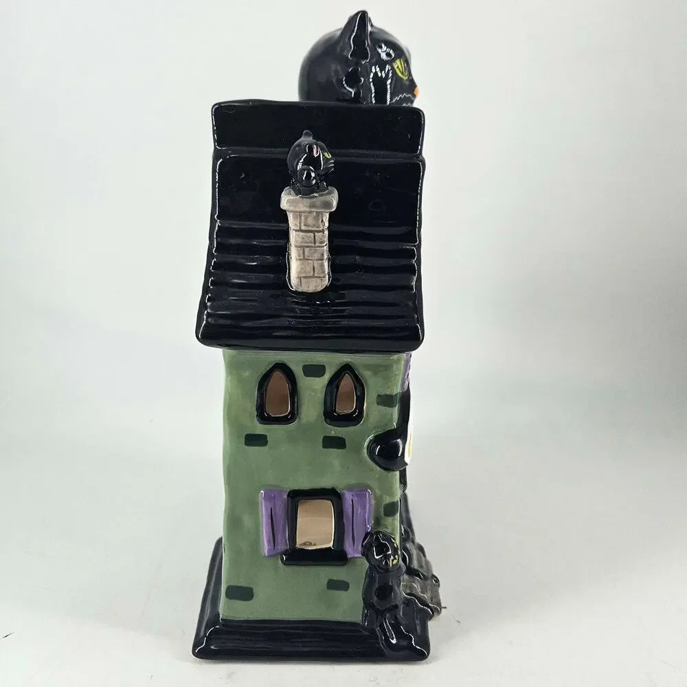 Blue Sky Clayworks Black Cat Adoption House Halloween Luminary votive holder